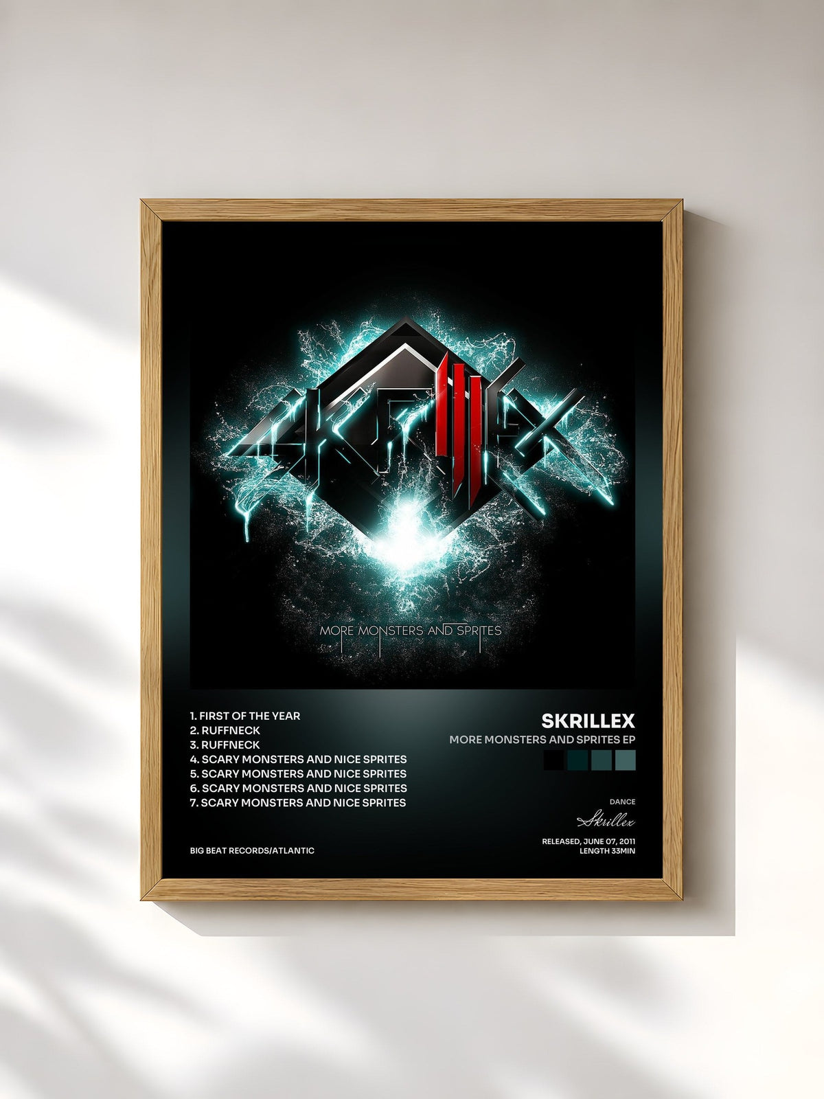 #bois Tableau de l'album More Monsters and Sprites EP de Skrillex, cadre en bois brut, imprimé et encadré en France