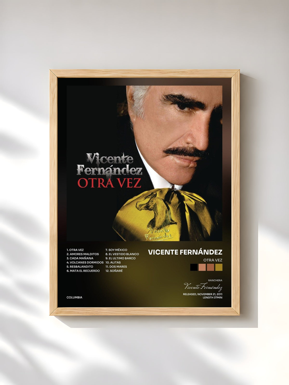 #bois Tableau de l'album Otra Vez de Vicente Fernández, cadre en bois brut, imprimé et encadré en France