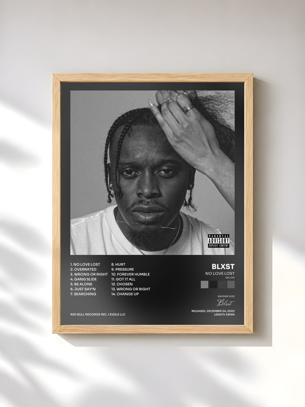 #bois Tableau de l'album No Love Lost (Deluxe) de Blxst, cadre en bois brut, imprimé et encadré en France