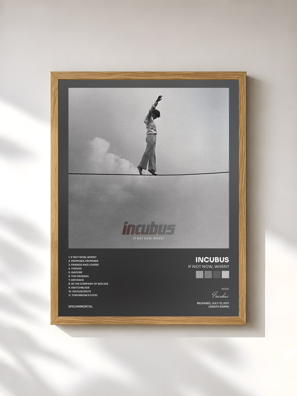 #bois Tableau de l'album If Not Now, When? de Incubus, cadre en bois brut, imprimé et encadré en France