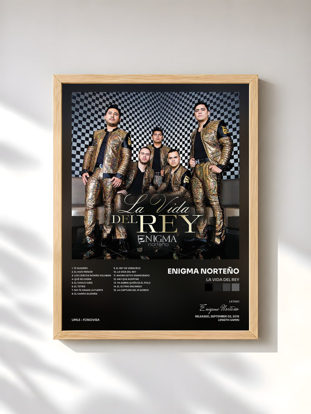 #bois Tableau de l'album La Vida Del Rey de Enigma Norteño, cadre en bois brut, imprimé et encadré en France