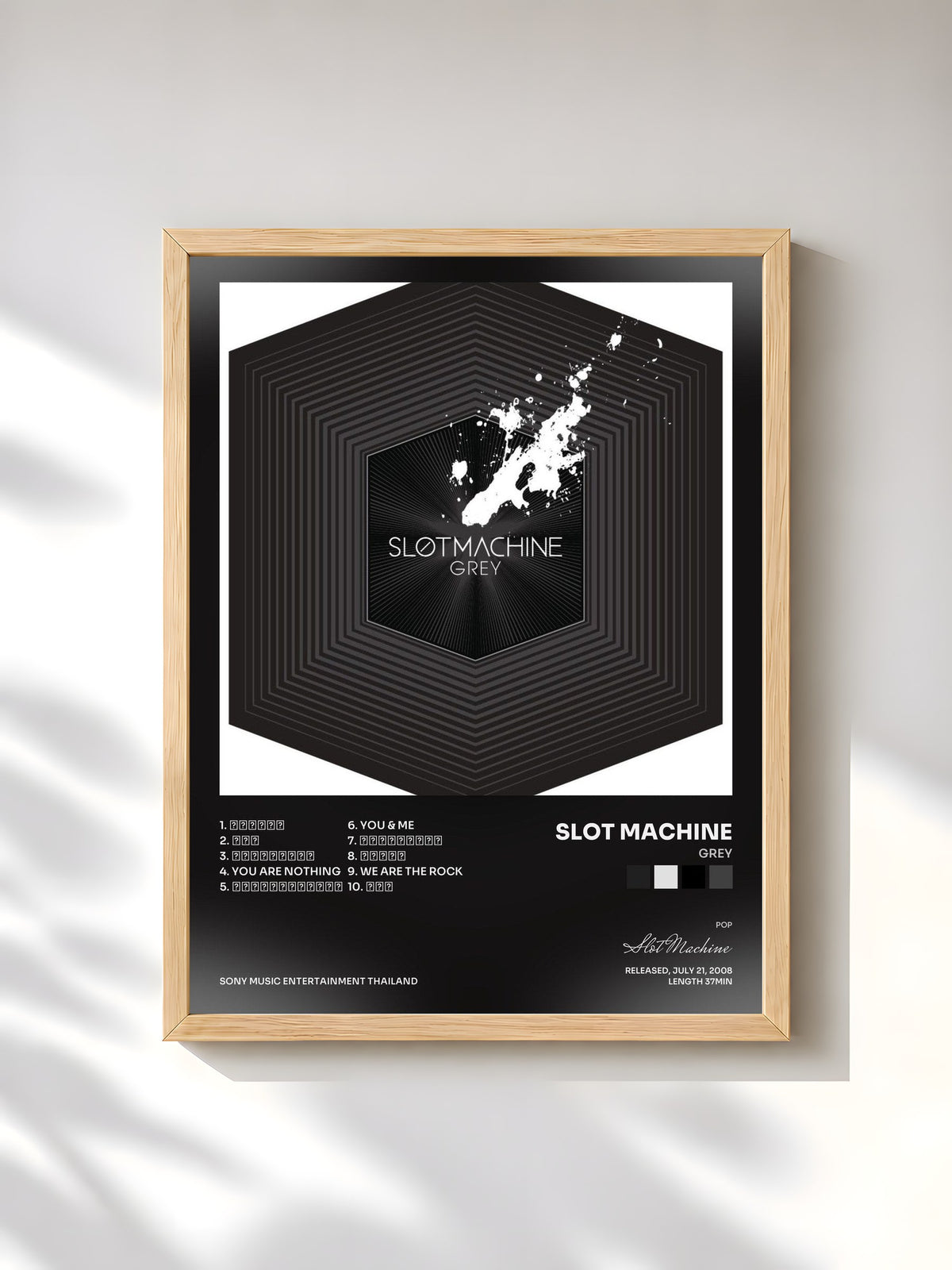 #bois Tableau de l'album Grey de Slot Machine, cadre en bois brut, imprimé et encadré en France
