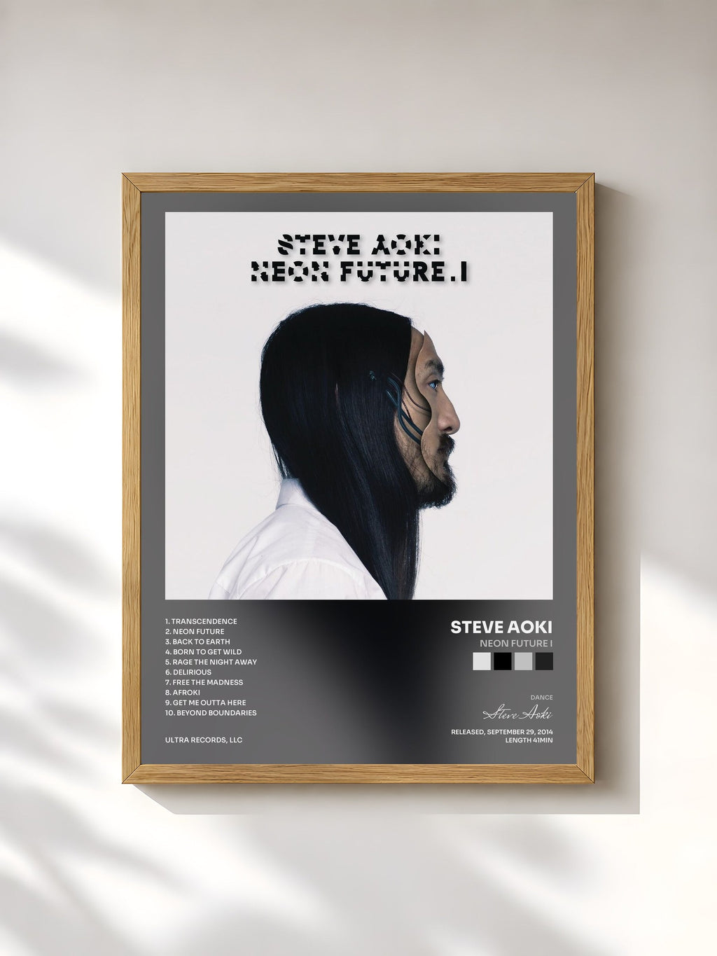 #bois Tableau de l'album Neon Future I de Steve Aoki, cadre en bois brut, imprimé et encadré en France