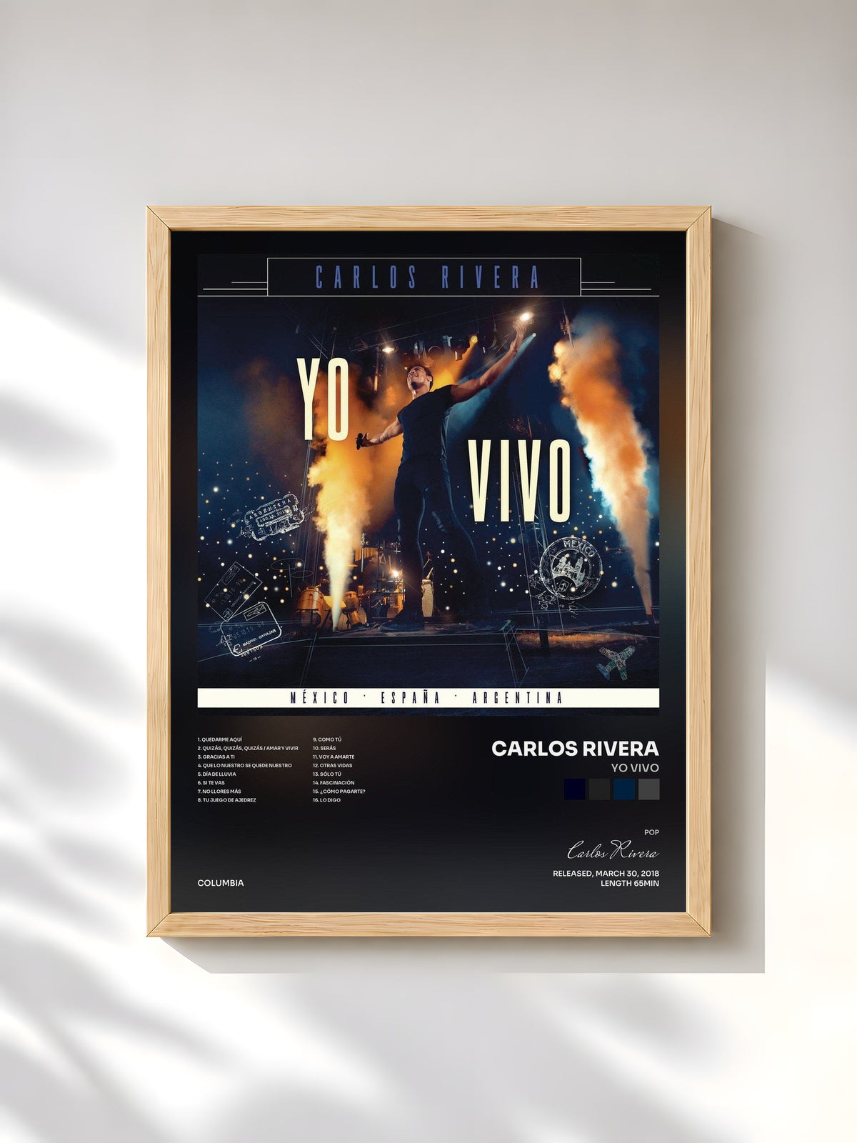 #bois Tableau de l'album Yo Vivo de Carlos Rivera, cadre en bois brut, imprimé et encadré en France