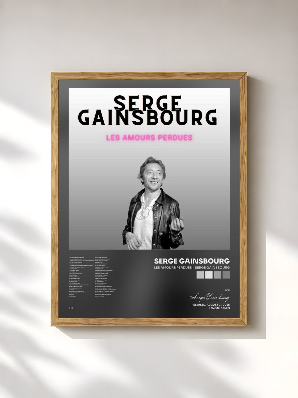 #bois Tableau de l'album Les amours perdues - Serge Gainsbourg de Serge Gainsbourg, cadre en bois brut, imprimé et encadré en France