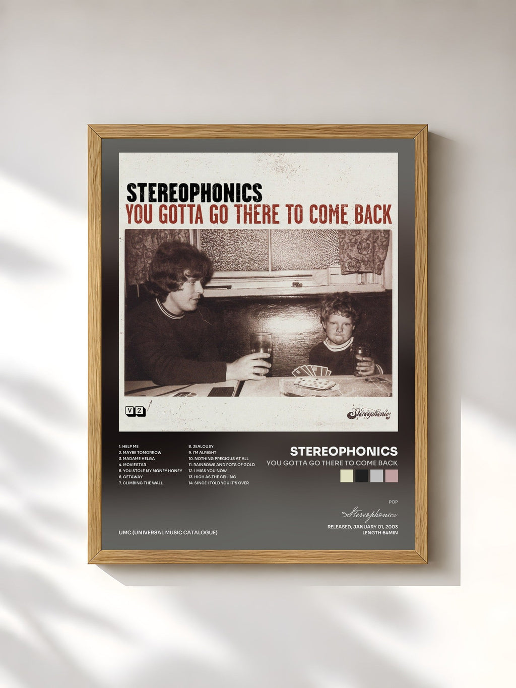 #bois Tableau de l'album You Gotta Go There To Come Back de Stereophonics, cadre en bois brut, imprimé et encadré en France