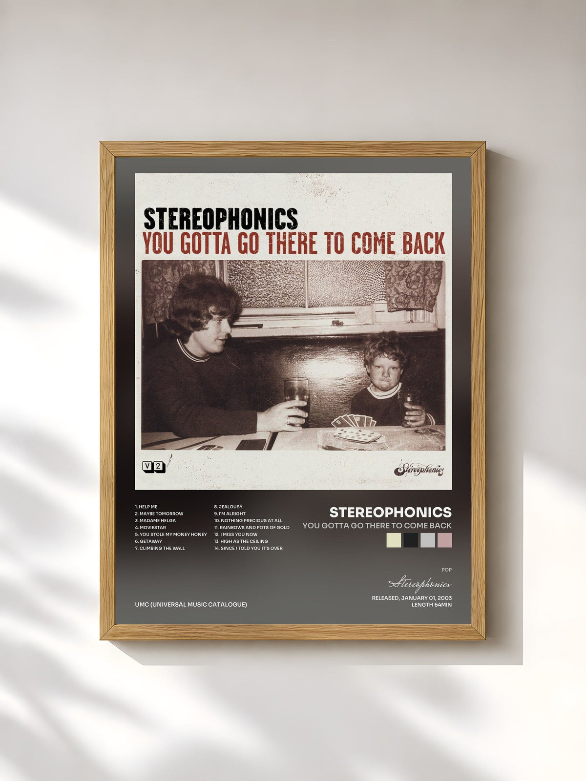 #bois Tableau de l'album You Gotta Go There To Come Back de Stereophonics, cadre en bois brut, imprimé et encadré en France