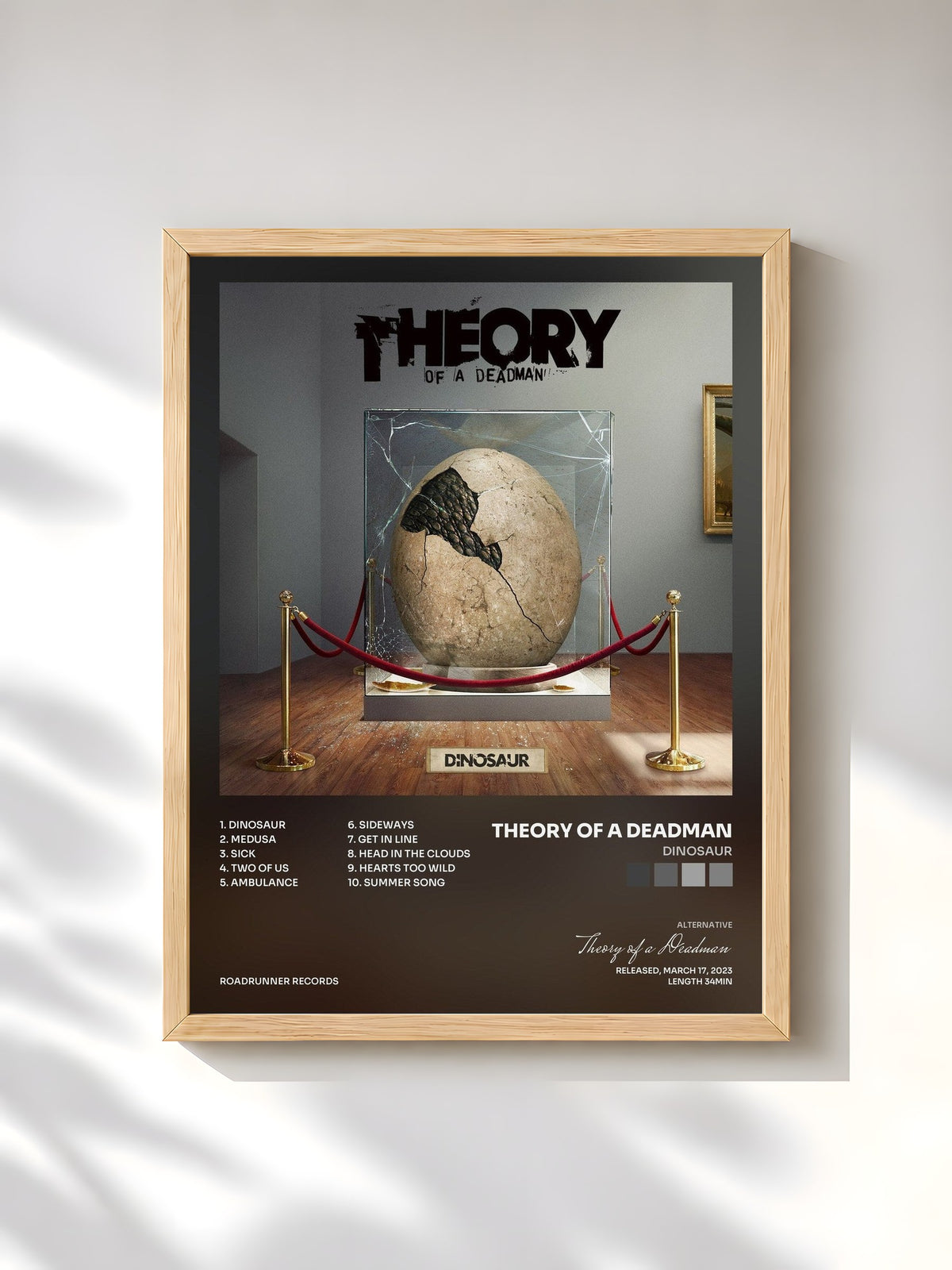 #bois Tableau de l'album Dinosaur de Theory of a Deadman, cadre en bois brut, imprimé et encadré en France