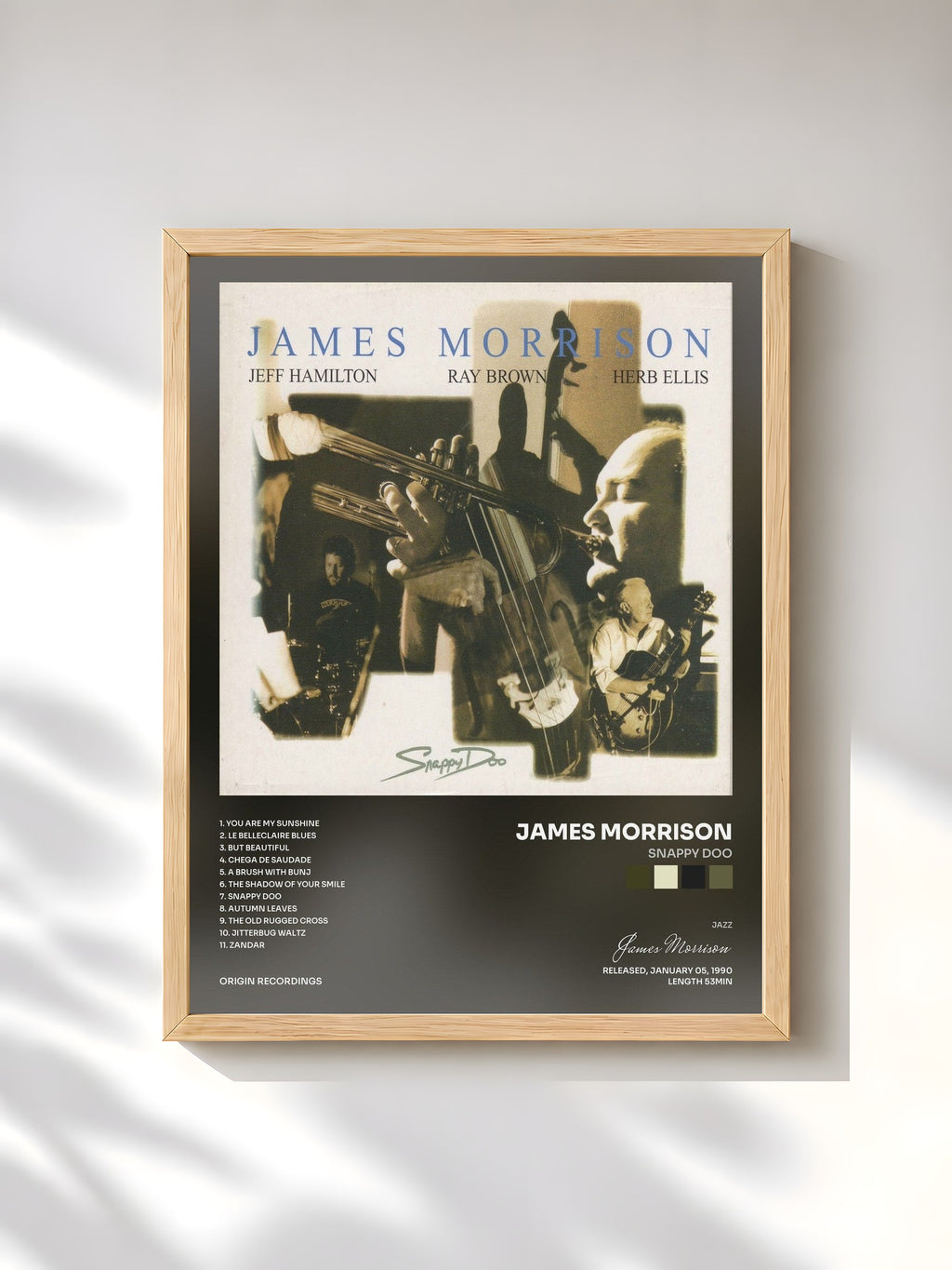 #bois Tableau de l'album Snappy Doo de James Morrison, cadre en bois brut, imprimé et encadré en France