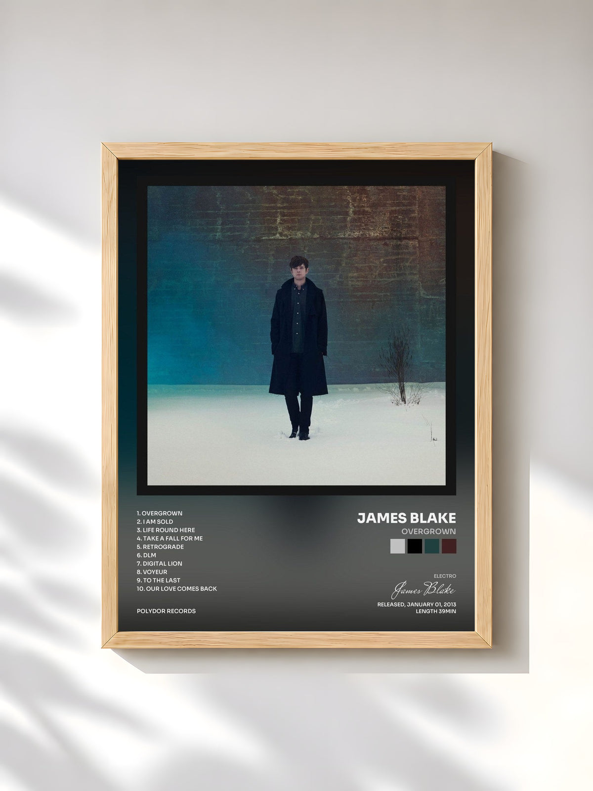 #bois Tableau de l'album Overgrown de James Blake, cadre en bois brut, imprimé et encadré en France