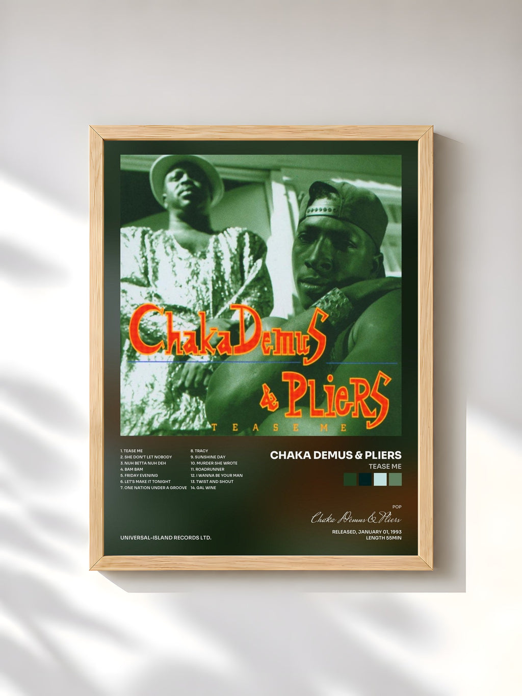 #bois Tableau de l'album Tease Me de Chaka Demus & Pliers, cadre en bois brut, imprimé et encadré en France
