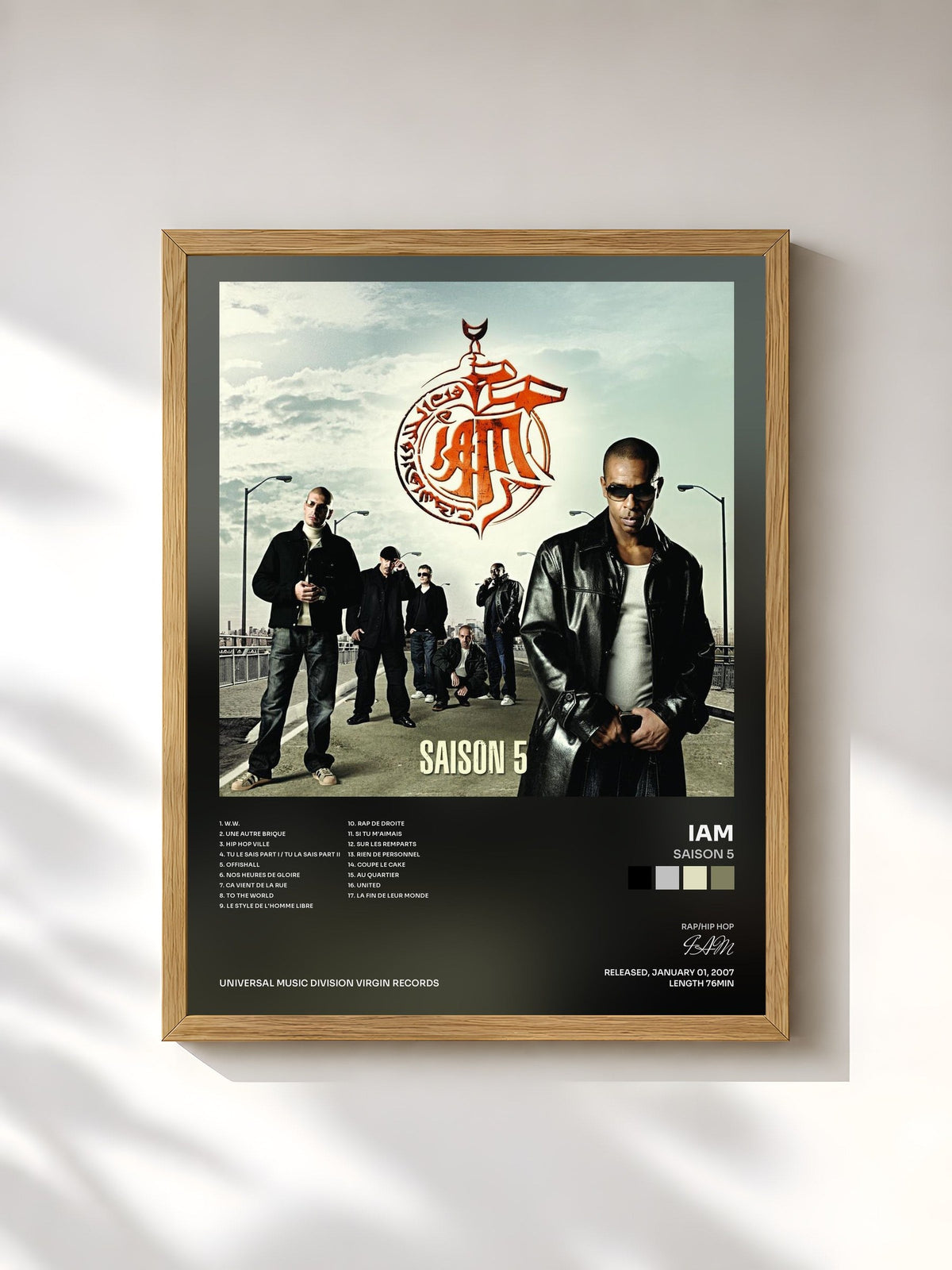 #bois Tableau de l'album Saison 5 de IAM, cadre en bois brut, imprimé et encadré en France