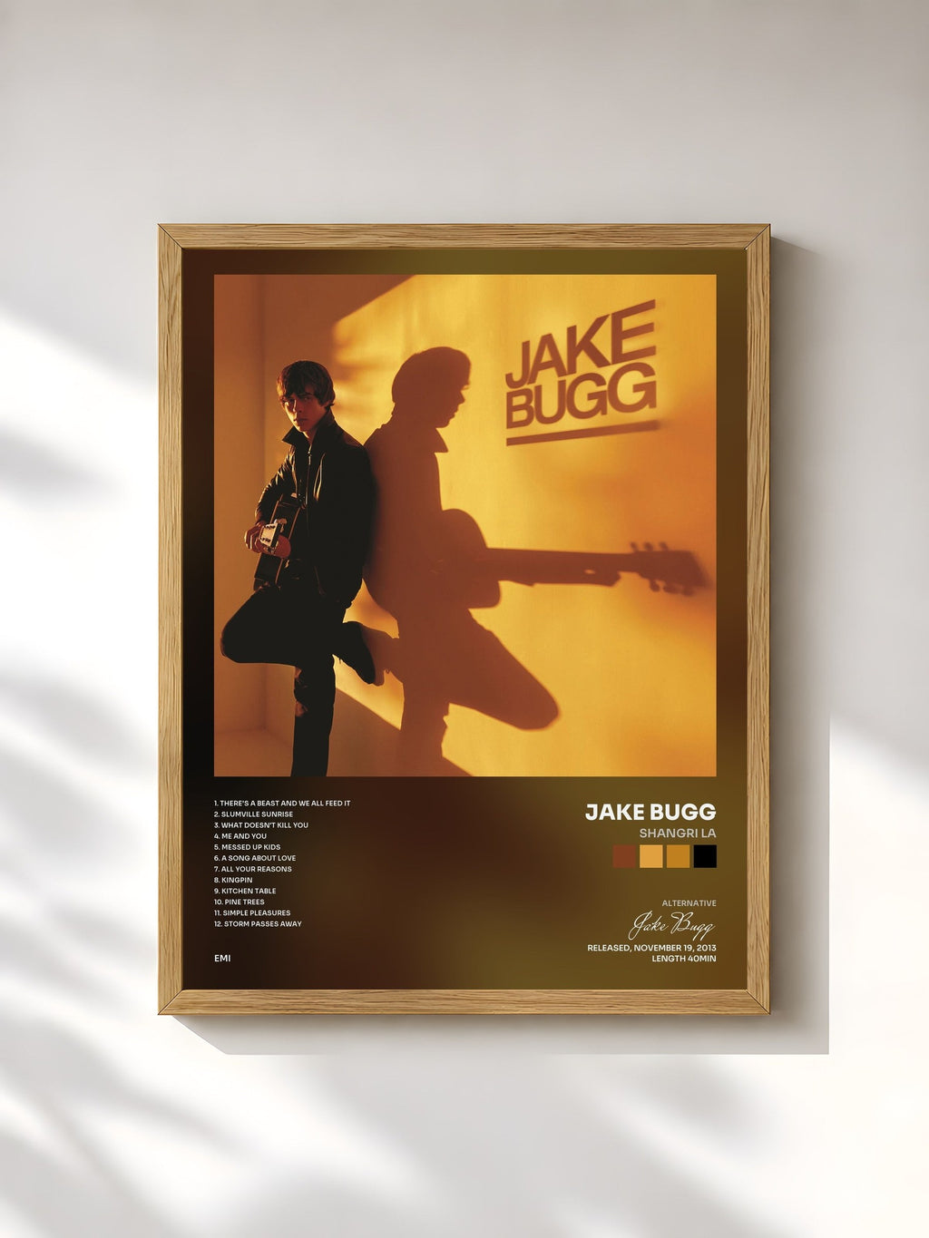 #bois Tableau de l'album Shangri La de Jake Bugg, cadre en bois brut, imprimé et encadré en France