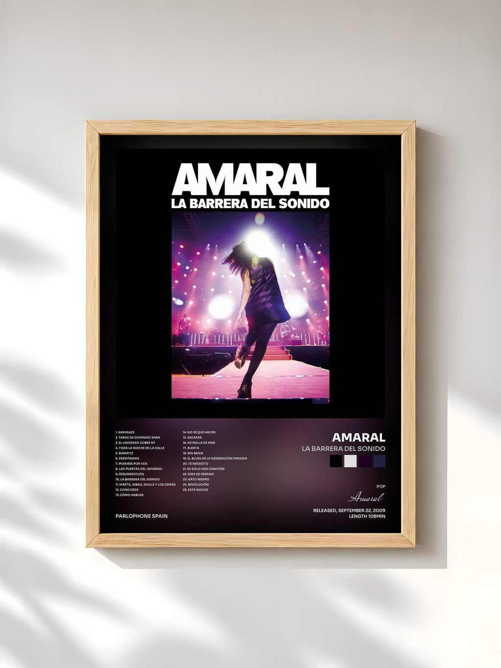 #bois Tableau de l'album La Barrera Del Sonido de Amaral, cadre en bois brut, imprimé et encadré en France