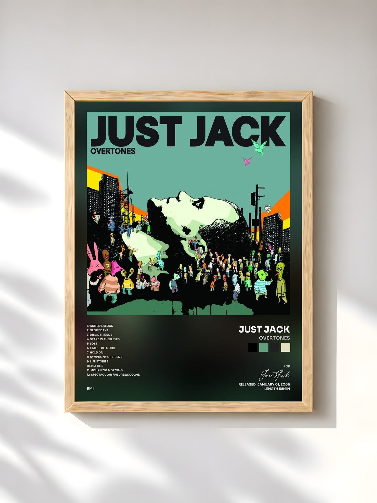 #bois Tableau de l'album Overtones de Just Jack, cadre en bois brut, imprimé et encadré en France