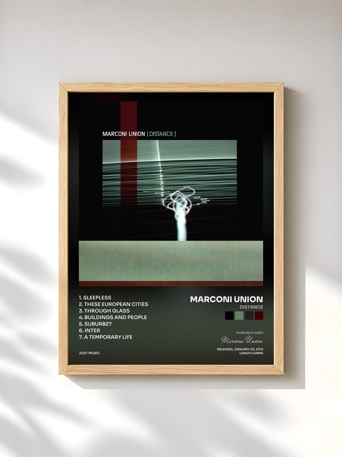 #bois Tableau de l'album Distance de Marconi Union, cadre en bois brut, imprimé et encadré en France