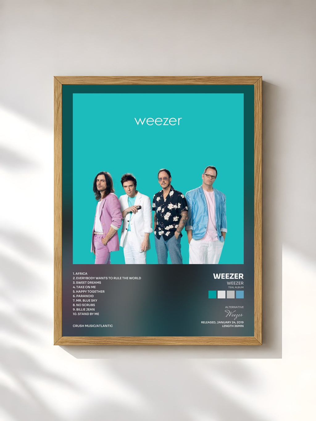 #bois Tableau de l'album Weezer (Teal Album) de Weezer, cadre en bois brut, imprimé et encadré en France