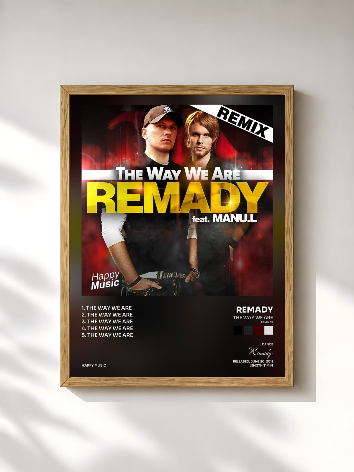 #bois Tableau de l'album The Way We Are (Remixes) de Remady, cadre en bois brut, imprimé et encadré en France
