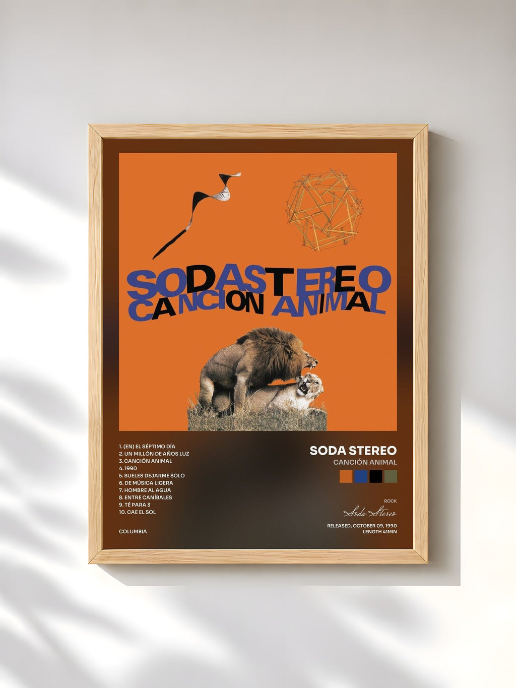 #bois Tableau de l'album Canción Animal de Soda Stereo, cadre en bois brut, imprimé et encadré en France