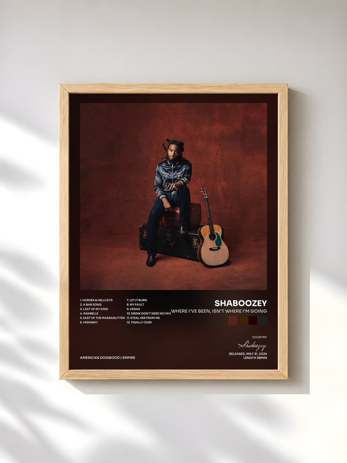#bois Tableau de l'album Where I've Been, Isn't Where I'm Going de Shaboozey, cadre en bois brut, imprimé et encadré en France