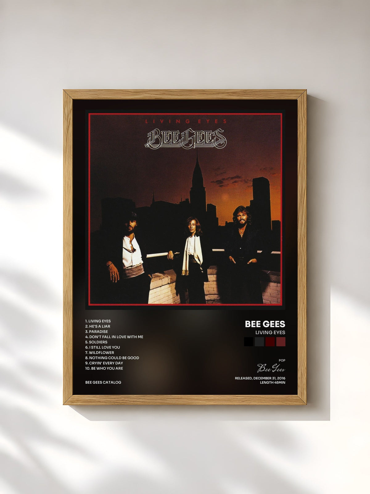#bois Tableau de l'album Living Eyes de Bee Gees, cadre en bois brut, imprimé et encadré en France