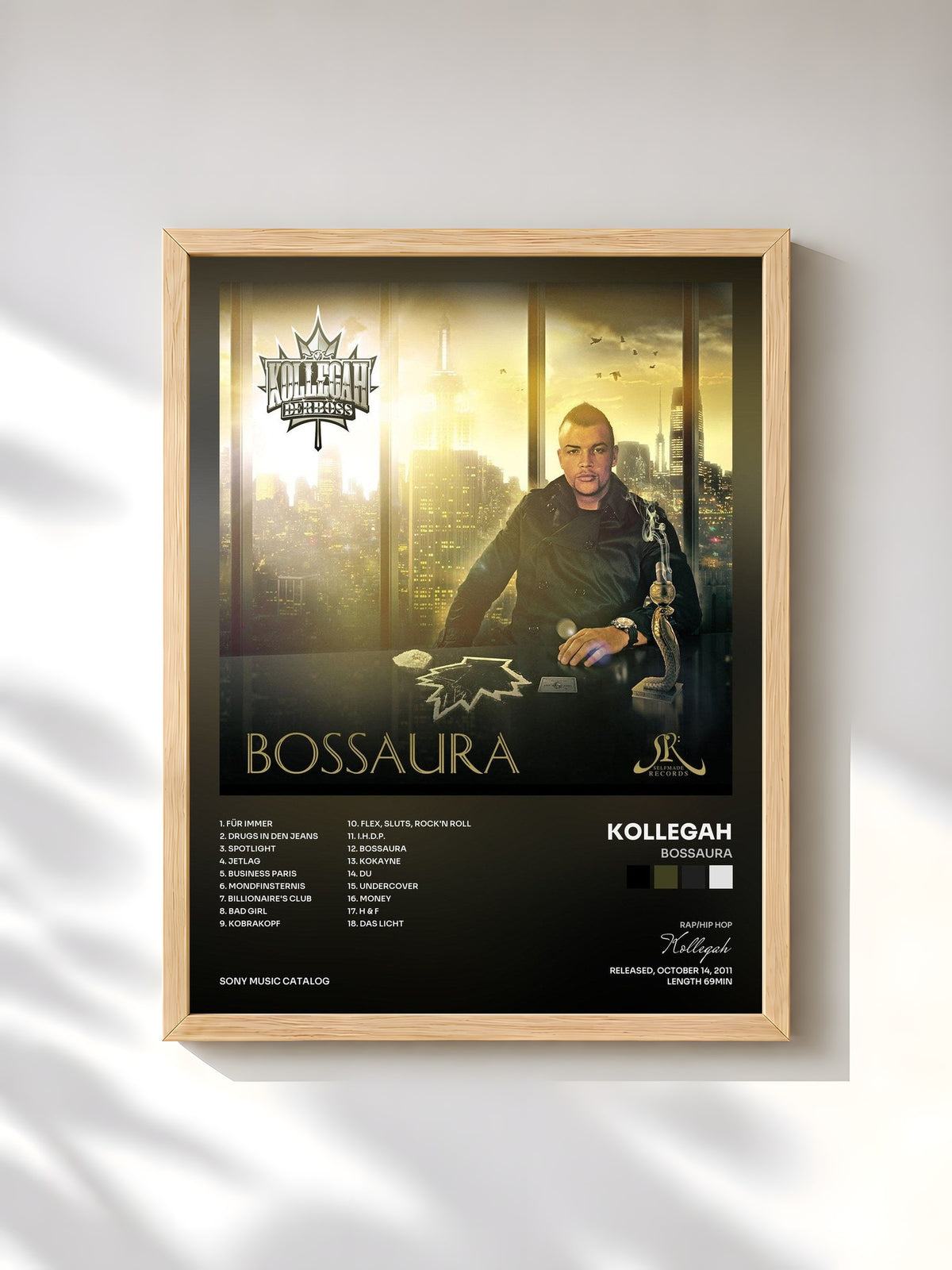 #bois Tableau de l'album Bossaura de Kollegah, cadre en bois brut, imprimé et encadré en France