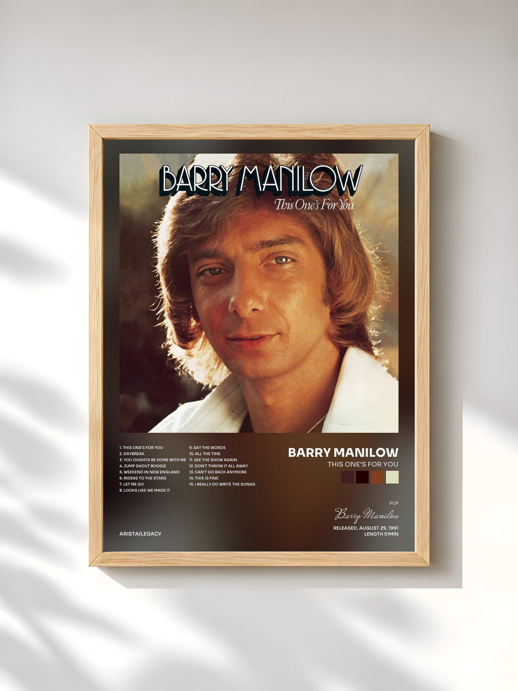 #bois Tableau de l'album This One's For You de Barry Manilow, cadre en bois brut, imprimé et encadré en France