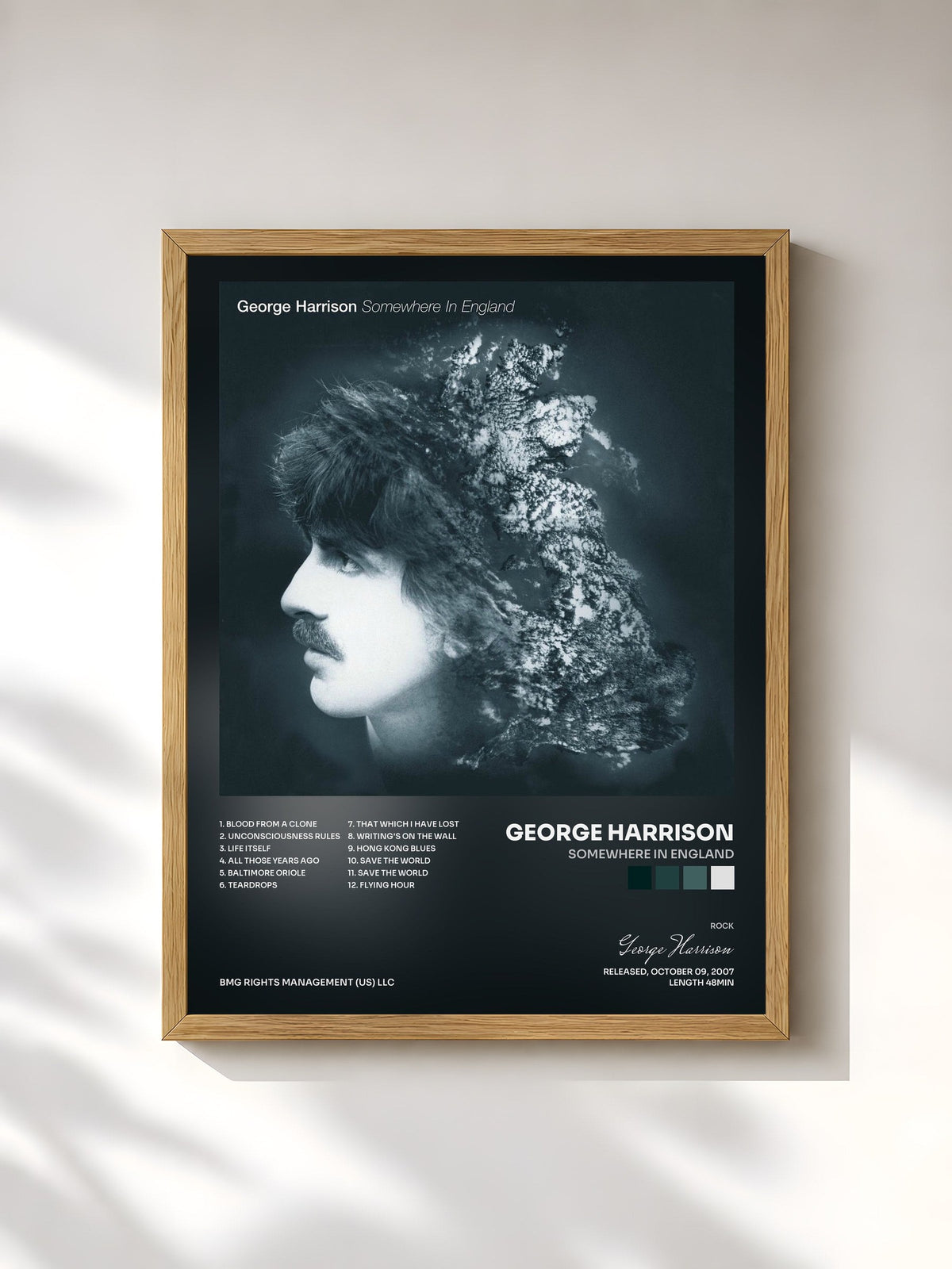 #bois Tableau de l'album Somewhere In England de George Harrison, cadre en bois brut, imprimé et encadré en France