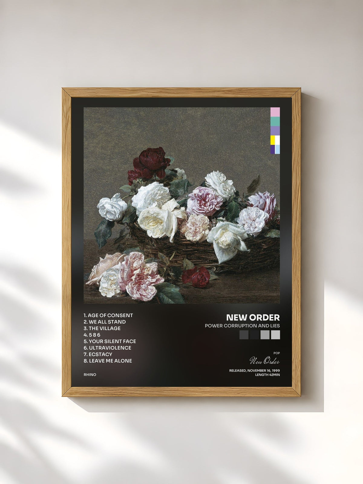 #bois Tableau de l'album Power Corruption and Lies de New Order, cadre en bois brut, imprimé et encadré en France