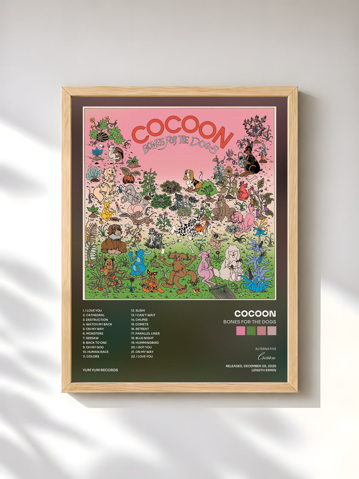 #bois Tableau de l'album Bones For The Dogs de Cocoon, cadre en bois brut, imprimé et encadré en France