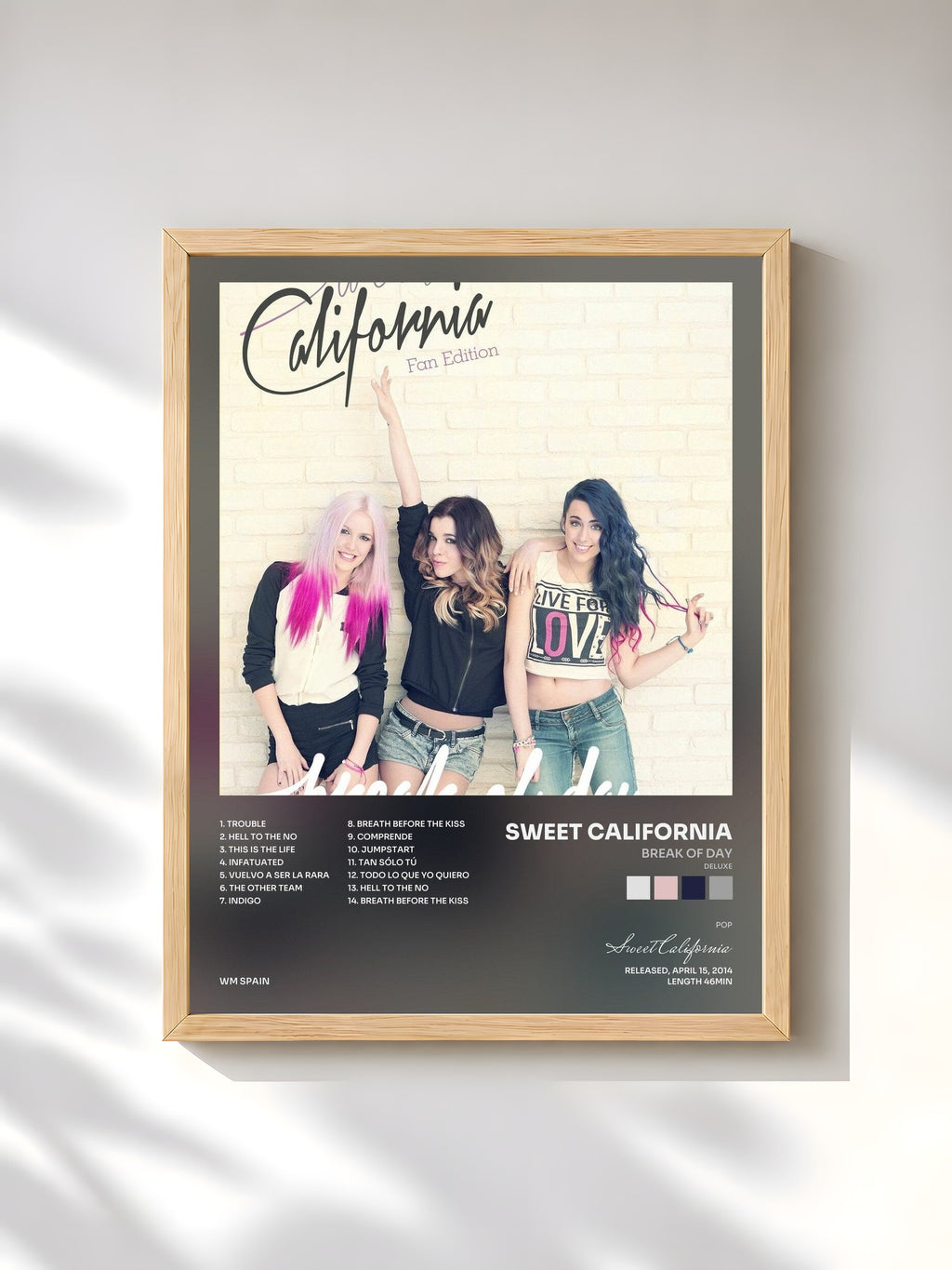 #bois Tableau de l'album Break of Day (Deluxe) de Sweet California, cadre en bois brut, imprimé et encadré en France