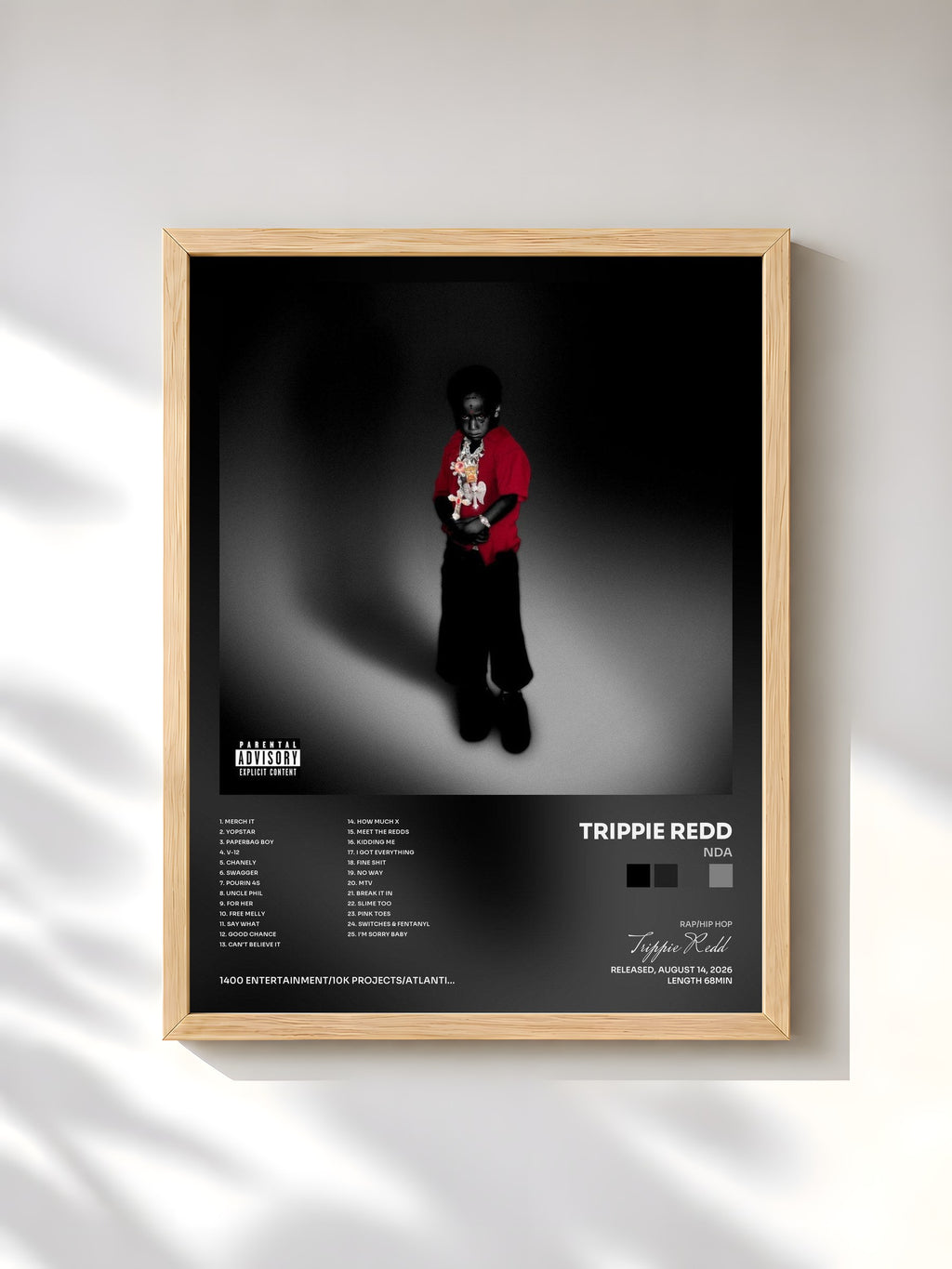#bois Tableau de l'album NDA de Trippie Redd, cadre en bois brut, imprimé et encadré en France