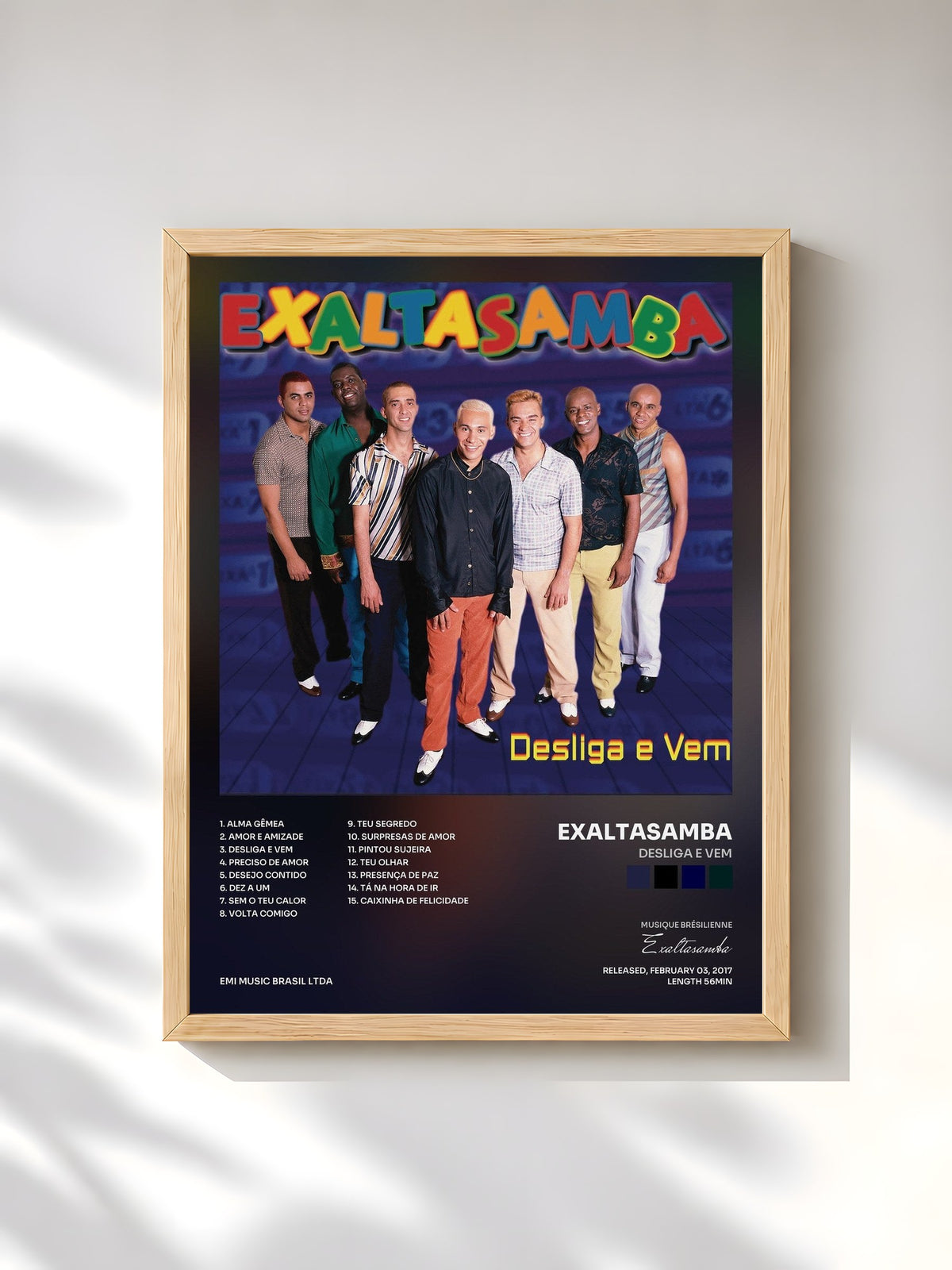 #bois Tableau de l'album Desliga E Vem de Exaltasamba, cadre en bois brut, imprimé et encadré en France