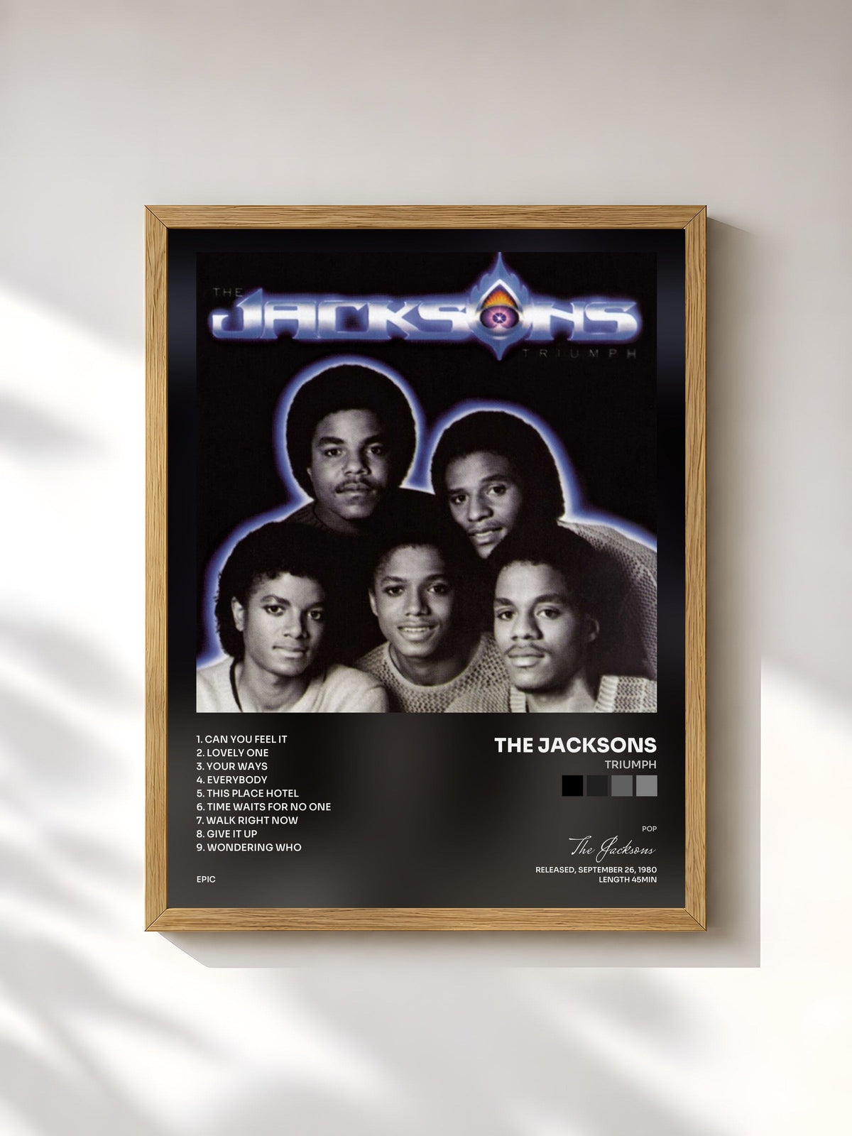 #bois Tableau de l'album Triumph de The Jacksons, cadre en bois brut, imprimé et encadré en France
