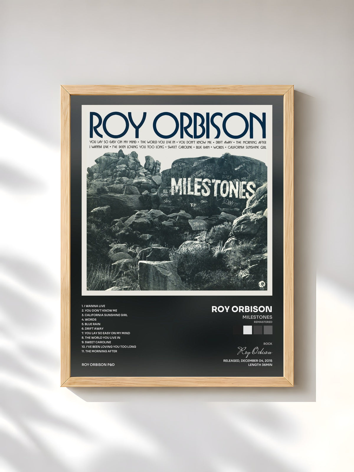 #bois Tableau de l'album Milestones (Remastered) de Roy Orbison, cadre en bois brut, imprimé et encadré en France