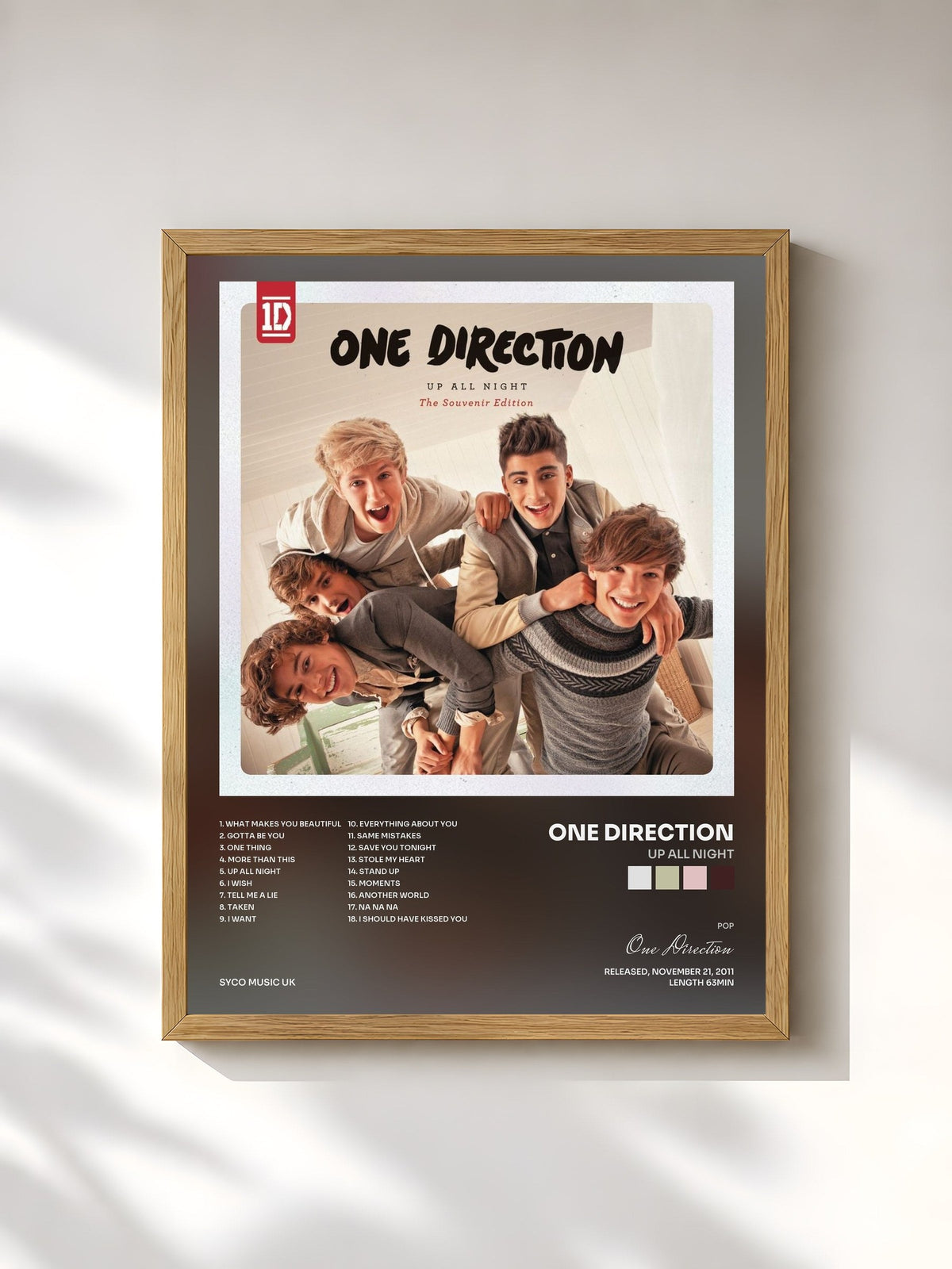 #bois Tableau de l'album Up All Night de One Direction, cadre en bois brut, imprimé et encadré en France