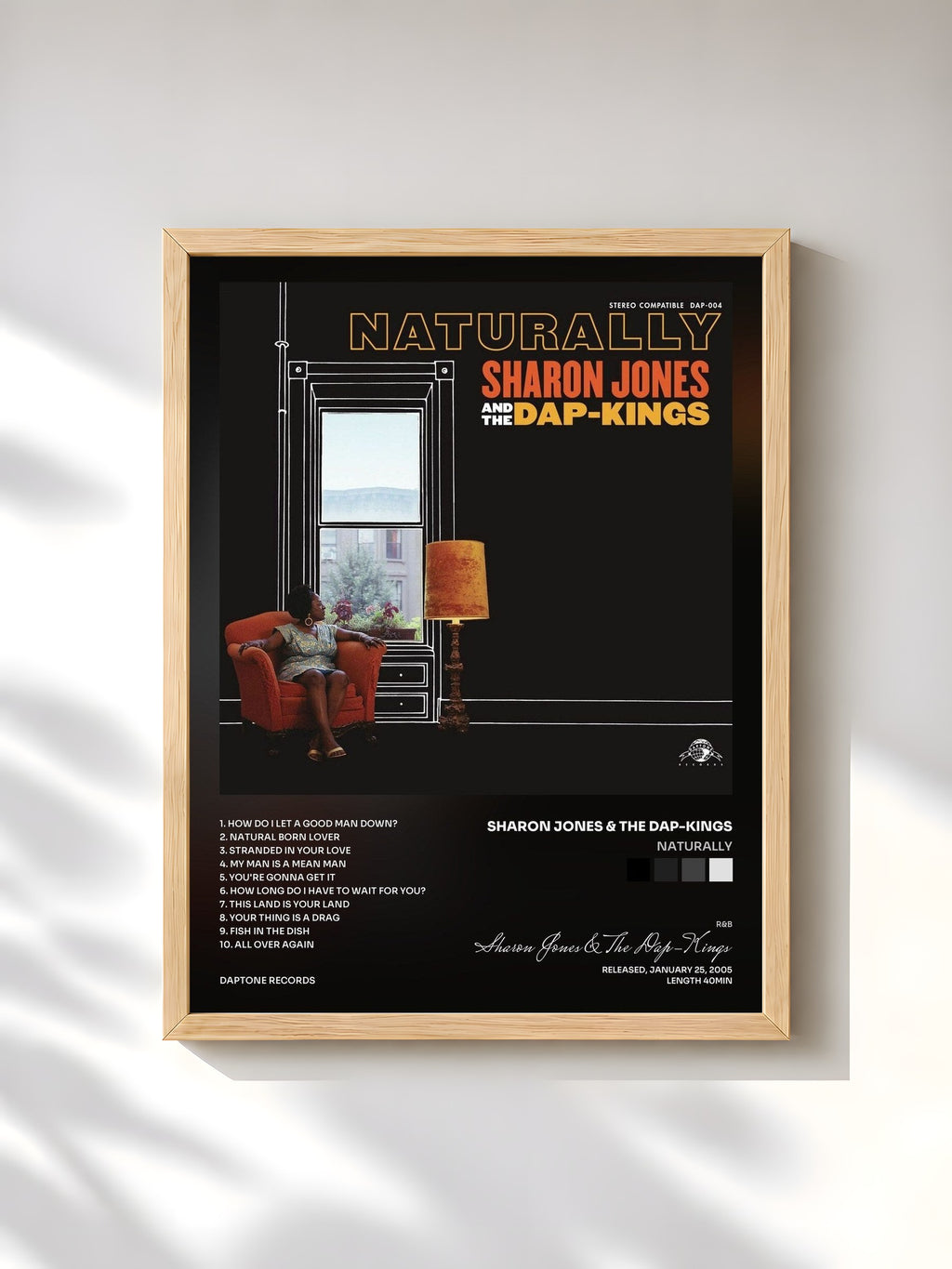 #bois Tableau de l'album Naturally de Sharon Jones & The Dap-Kings, cadre en bois brut, imprimé et encadré en France