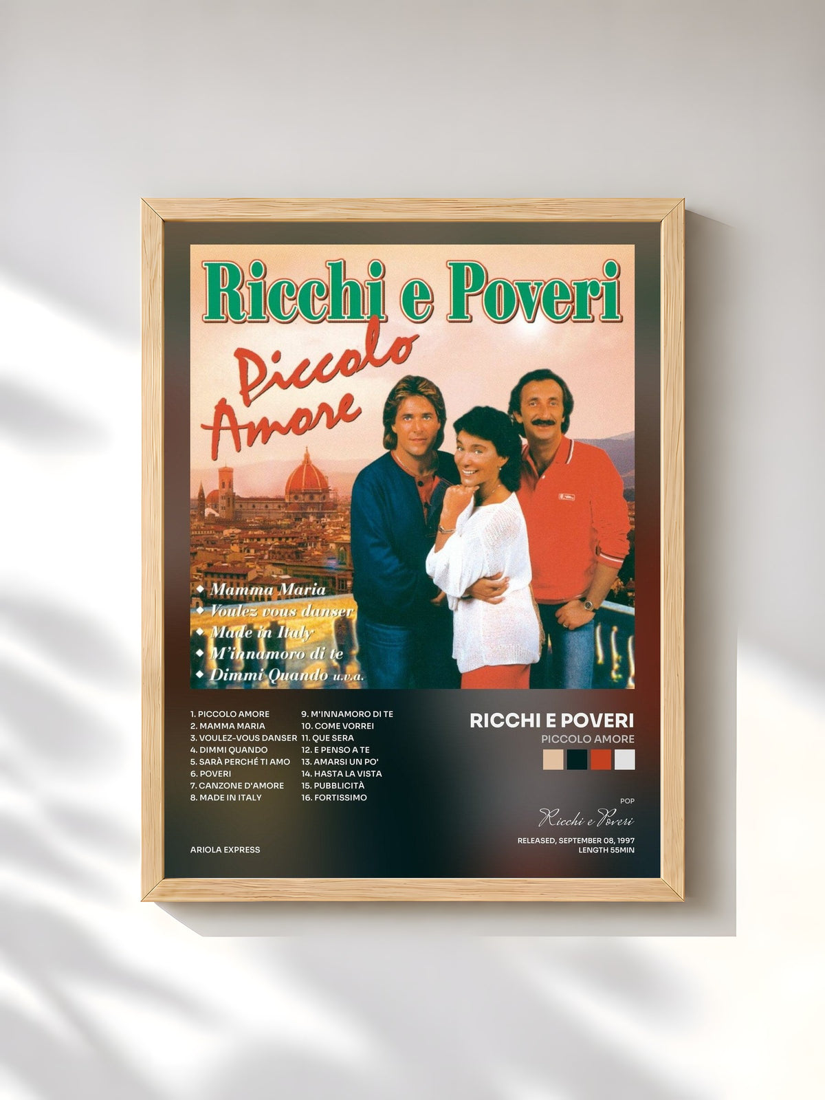 #bois Tableau de l'album Piccolo Amore de Ricchi e Poveri, cadre en bois brut, imprimé et encadré en France