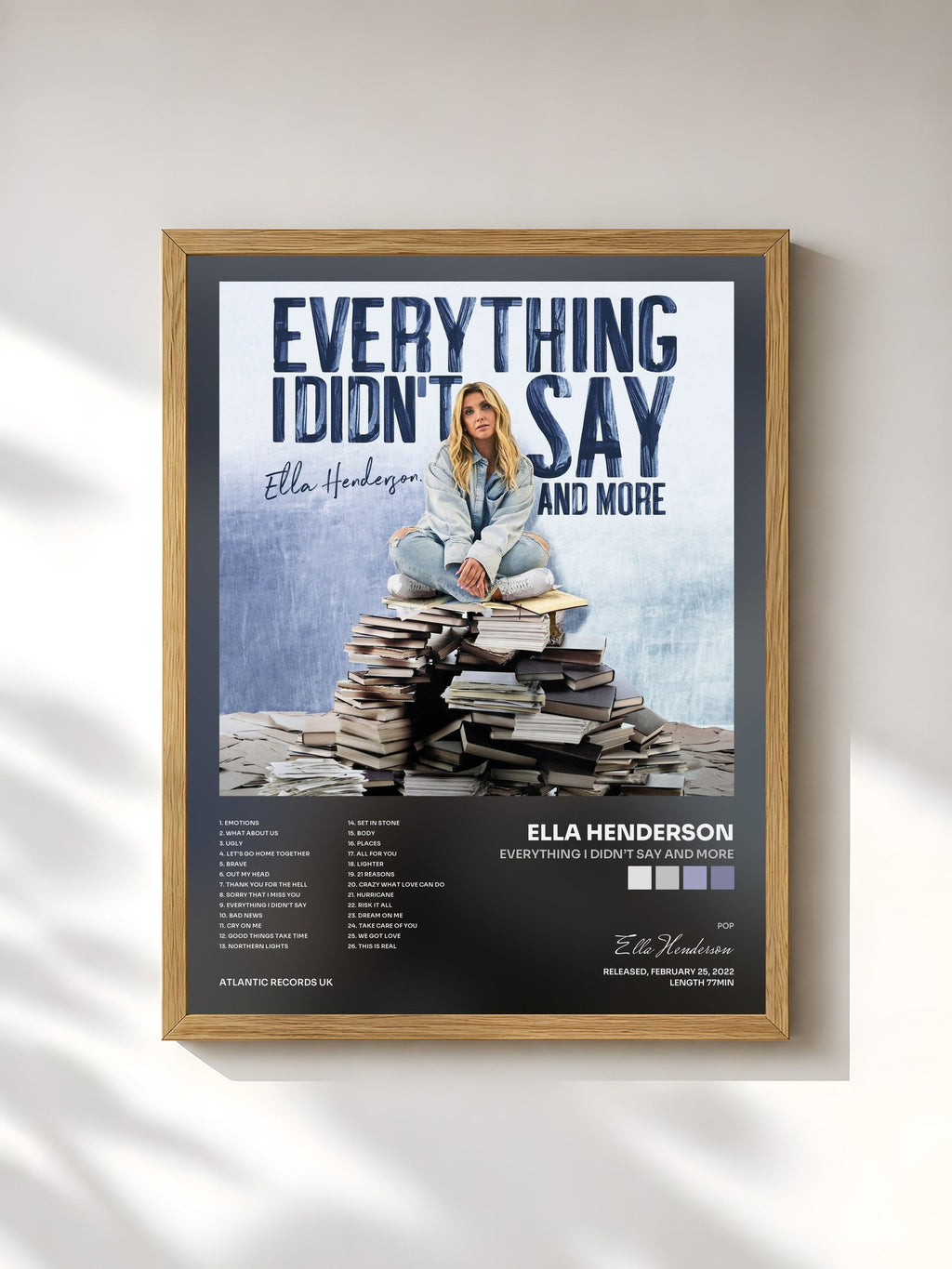 #bois Tableau de l'album Everything I Didn’t Say And More de Ella Henderson, cadre en bois brut, imprimé et encadré en France