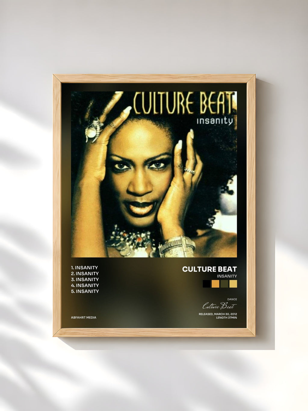 #bois Tableau de l'album Insanity de Culture Beat, cadre en bois brut, imprimé et encadré en France