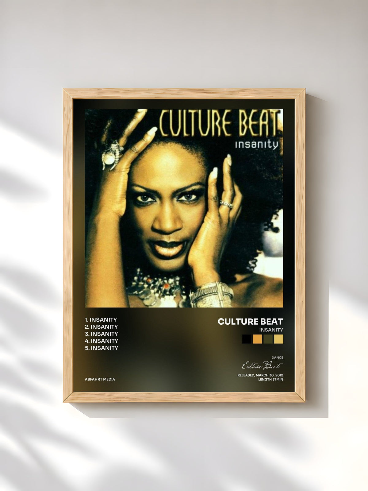 #bois Tableau de l'album Insanity de Culture Beat, cadre en bois brut, imprimé et encadré en France