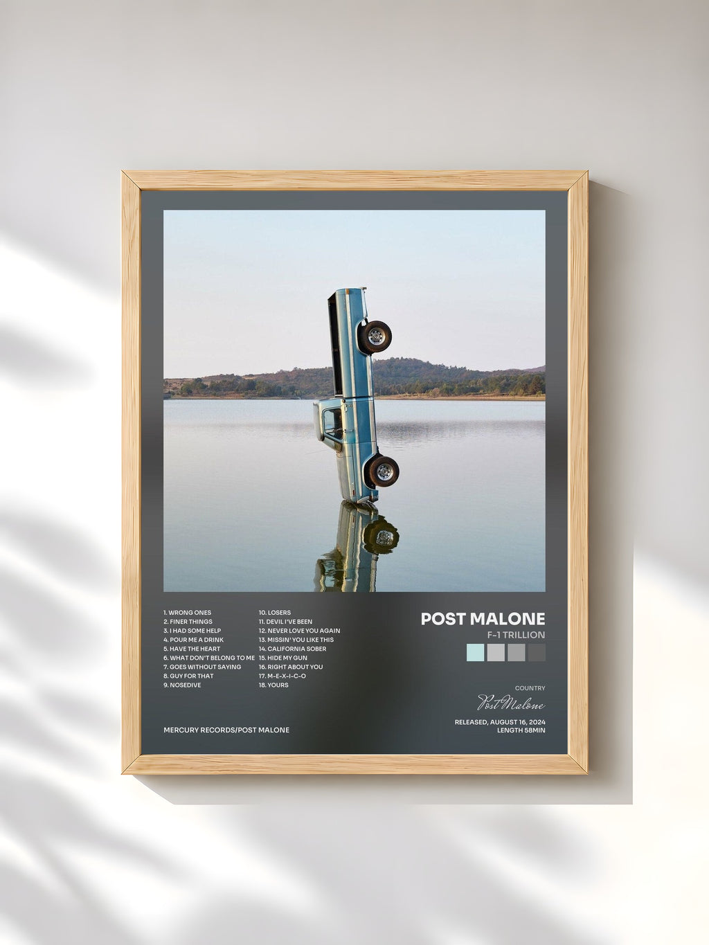 #bois Tableau de l'album F-1 Trillion de Post Malone, cadre en bois brut, imprimé et encadré en France