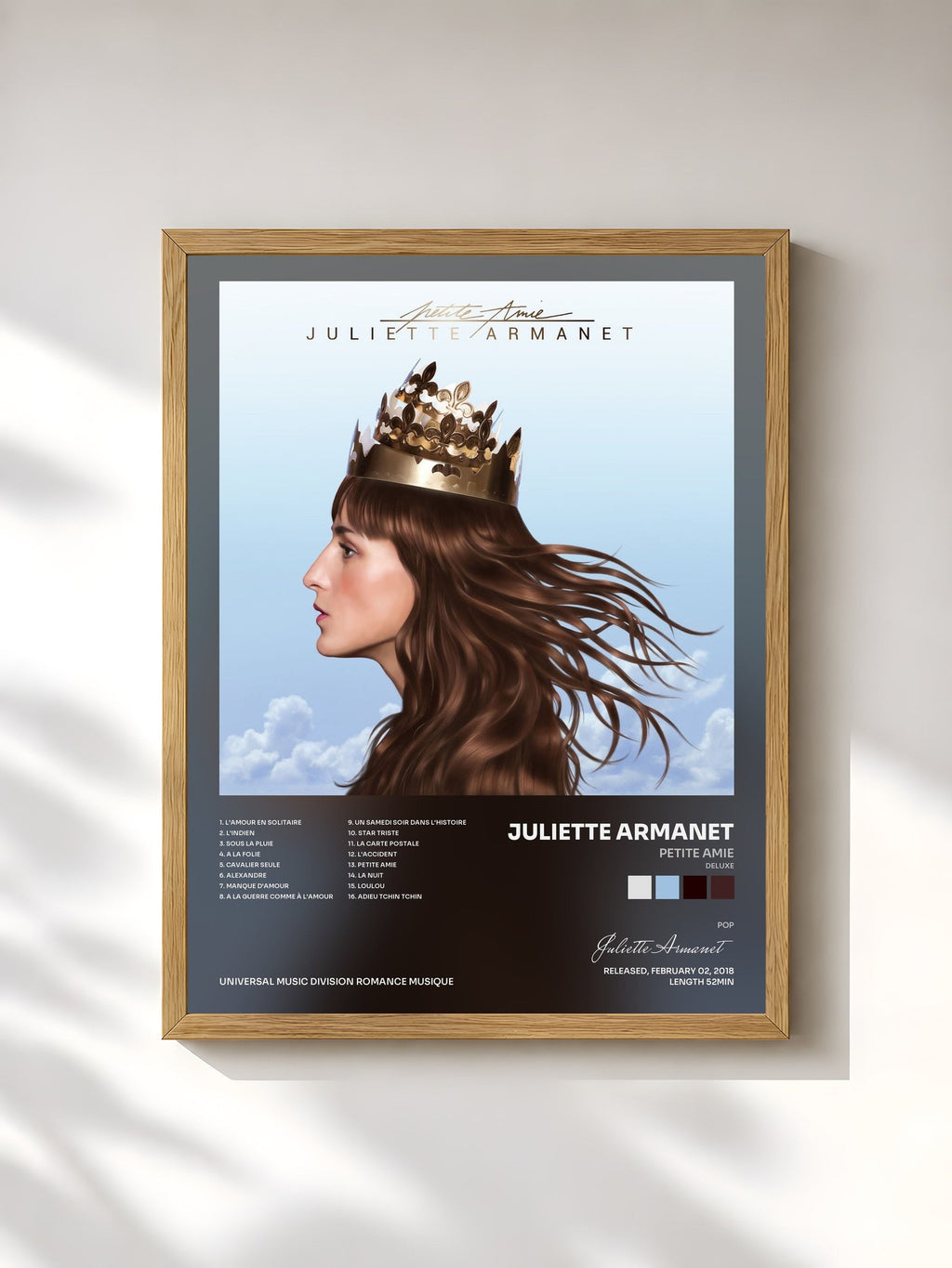 #bois Tableau de l'album Petite Amie (Deluxe) de Juliette Armanet, cadre en bois brut, imprimé et encadré en France
