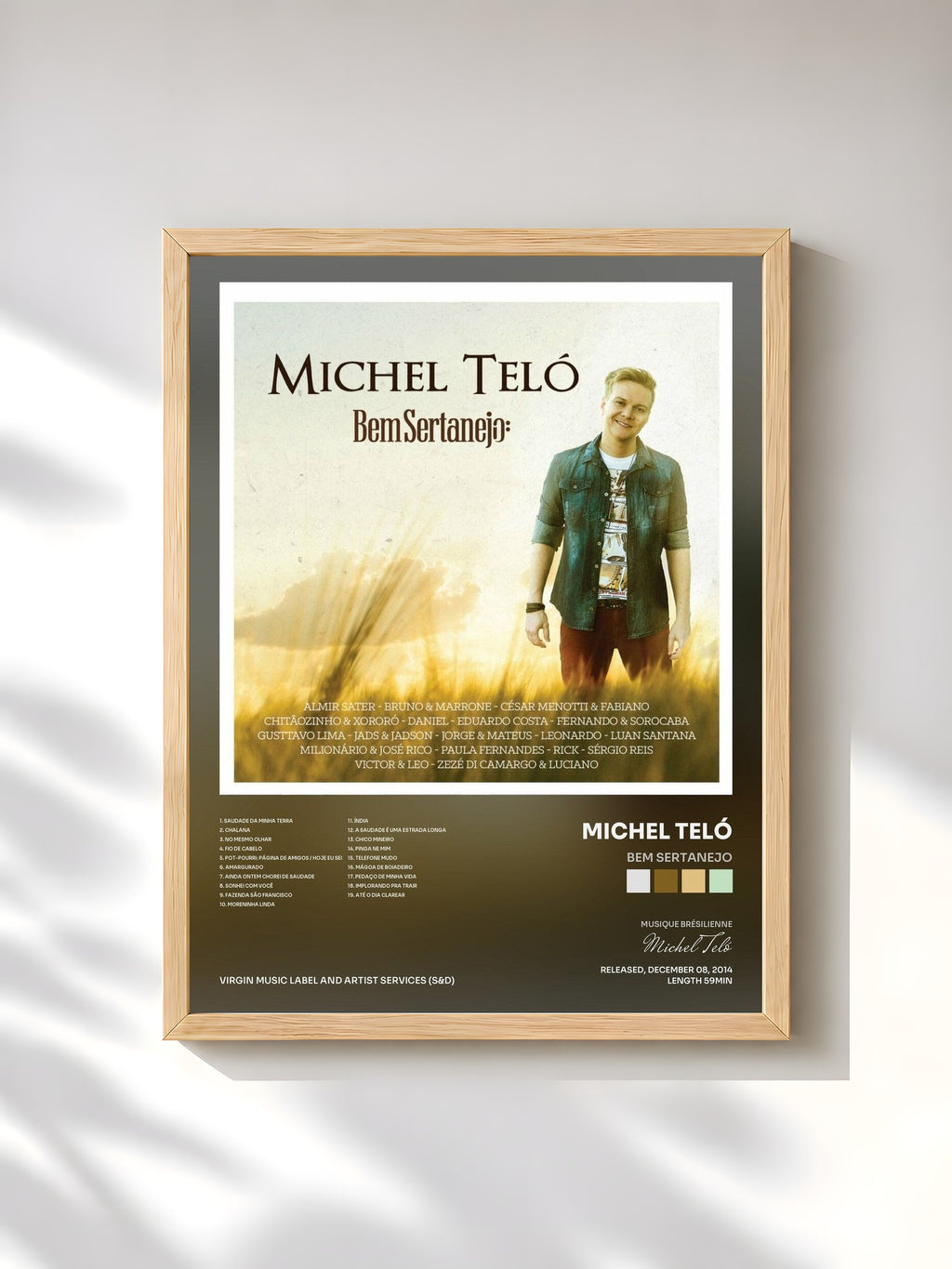 #bois Tableau de l'album Bem Sertanejo de Michel Teló, cadre en bois brut, imprimé et encadré en France