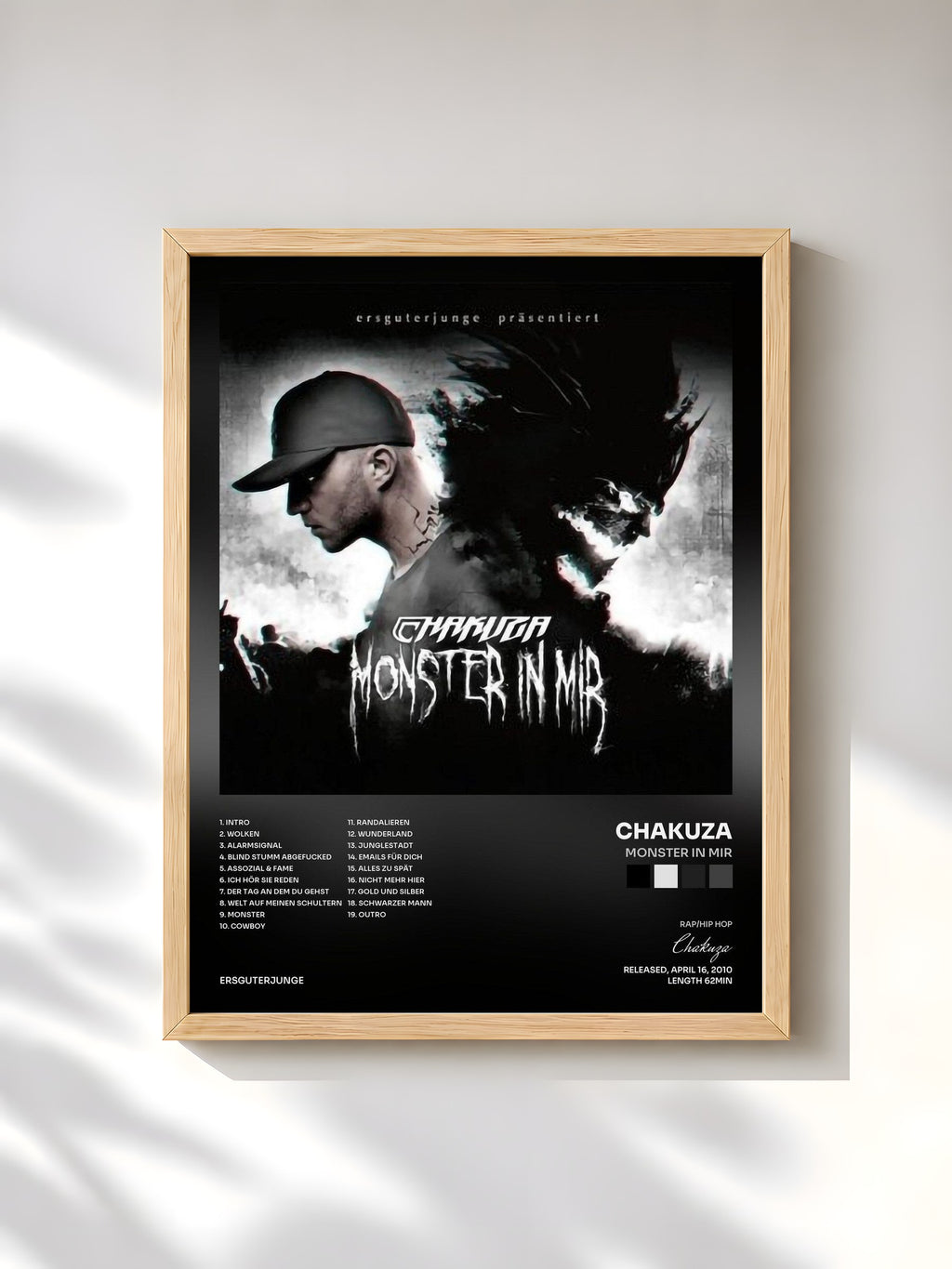 #bois Tableau de l'album Monster in mir de Chakuza, cadre en bois brut, imprimé et encadré en France