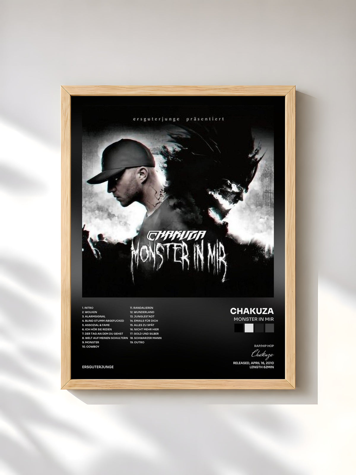 #bois Tableau de l'album Monster in mir de Chakuza, cadre en bois brut, imprimé et encadré en France