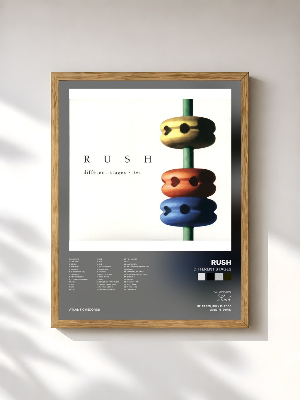 #bois Tableau de l'album Different Stages de Rush, cadre en bois brut, imprimé et encadré en France