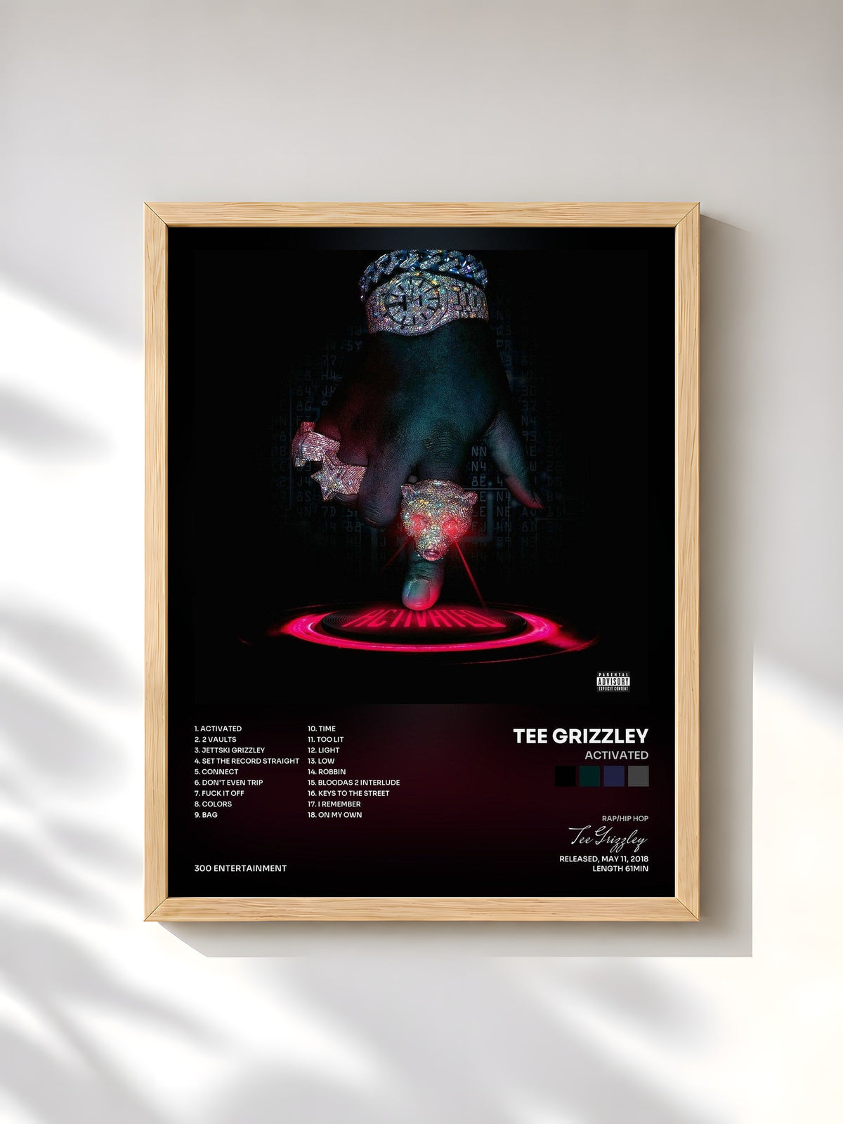 #bois Tableau de l'album Activated de Tee Grizzley, cadre en bois brut, imprimé et encadré en France