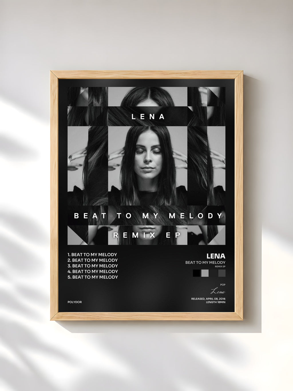 #bois Tableau de l'album Beat To My Melody (Remix EP) de Lena, cadre en bois brut, imprimé et encadré en France