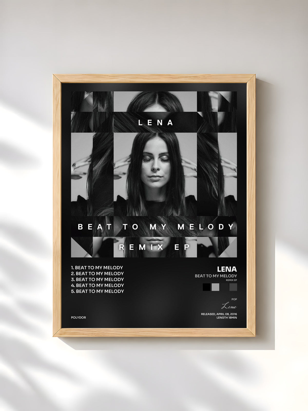#bois Tableau de l'album Beat To My Melody (Remix EP) de Lena, cadre en bois brut, imprimé et encadré en France